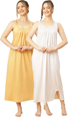 GANIX FASHION THAT DEFINE YOU Women Nightdress(White, Beige)