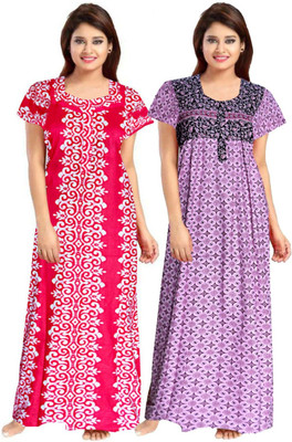 unlocked Women Nighty(White, Pink)