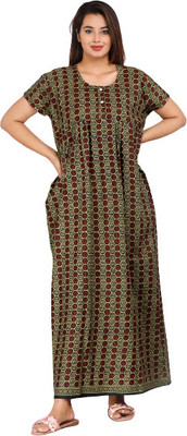 Nitharwal Creations Women Nighty(Green)