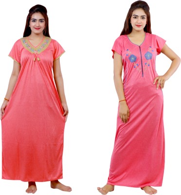 NACNO Women Nighty(Red, Pink)