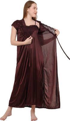 zulovia Women Nighty with Robe(Maroon)