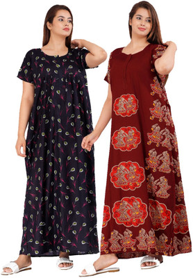 HOORAIN ENTERPRISES Women Nighty(Blue, Maroon)