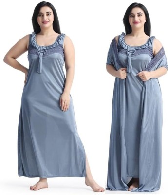 Noty Women Nighty with Robe(Silver)