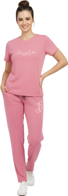 Seven Queen Women Self Design, Printed Pink Top & Pyjama Set