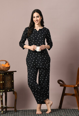 zivsy Women Printed Black Top & Pyjama Set