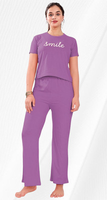 RDP Women Printed Purple Top & Pyjama Set