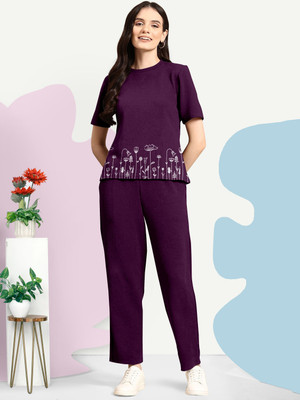 BelleBird Women Printed Purple Night Suit Set