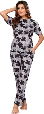 Soor Panchi Women Embellished Grey Night Suit Set