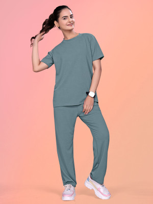 SAKARMAA Women Solid Grey Top & Pyjama Set