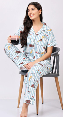 Lugo Women Printed Blue Night Suit Set