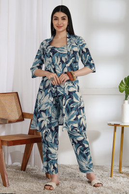 MIRCHI FASHION Women Printed, Floral Print Black, Light Blue Night Suit Set
