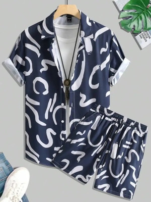 STITCHADO Men Printed Blue Night Suit Set