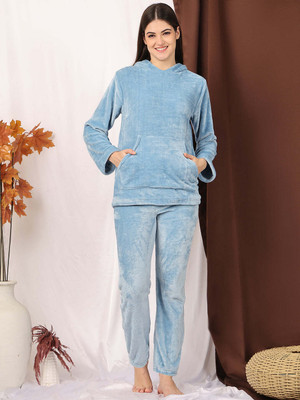 ETC Women Solid Light Blue Night Suit Set