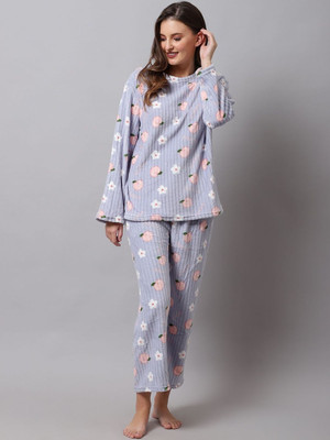 Lugos Women Printed Blue Top & Pyjama Set