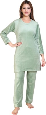 H&H SONS Women Solid Green Night Suit Set