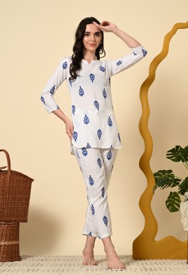 DreamBe Women Printed White Night Suit Set