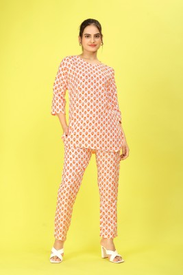 JK Creation Women Printed Orange Top & Pyjama Set