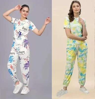 Tryviz Women Printed Multicolor Night Suit Set