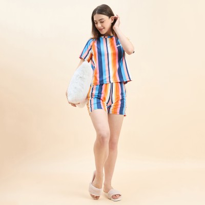 SWEET DREAMS Women Striped Multicolor Top & Shorts Set