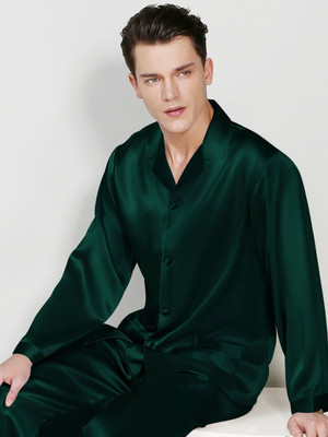 Bella Babe by SK Men Solid Green Night Suit Set