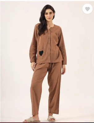 SATLOK FASHION Women Solid Maroon Night Suit Set