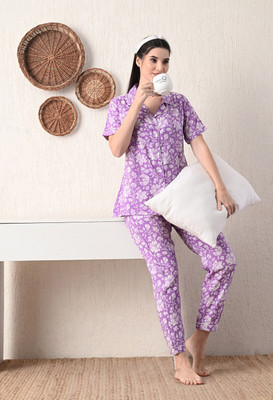 JASORIYA Women Printed Purple Night Suit Set