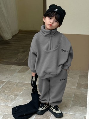 Stem Rope Boys & Girls Colorblock Grey Night Suit Set