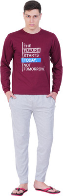 GOKUL FASHION Men Self Design Maroon, Grey Top & Pyjama Set