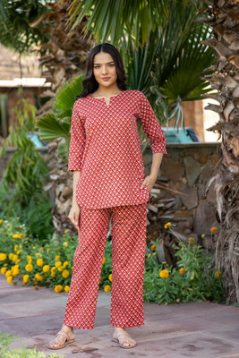 Navyas Fashion Women Printed Red Night Suit Set