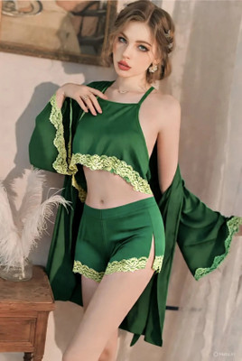 raniindustries Women Solid Green Night Suit Set