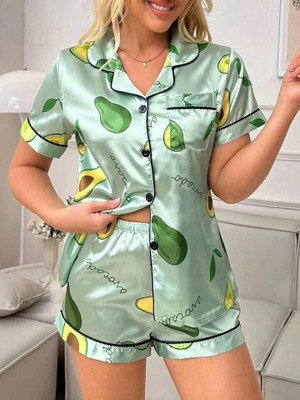 CTFASHION Girls Printed Green Night Suit Set