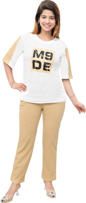 Luvtex Women Solid Beige Top & Pyjama Set