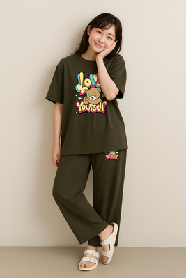 My Swag Women Printed Green Top & Pyjama Set