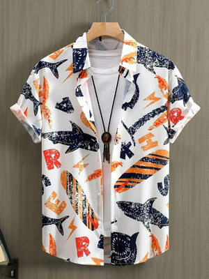 Dev Men Printed Casual White Shirt