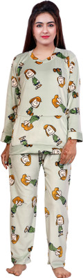 NACNO Women Printed Light Green Top & Pyjama Set