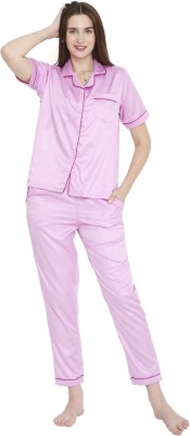 Arendelle Women Solid Pink Shirt & Pyjama set