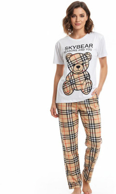 V.E.S.P.A Women Graphic Print, Checkered Multicolor Top & Pyjama Set