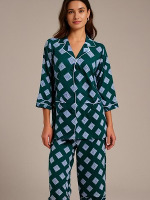 Manchita Fashion Women Printed Green Shirt & Pyjama set