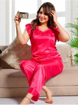 PK Fashion Women Solid Pink Top & Pyjama Set