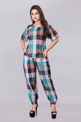 Mogali Women Colorblock Multicolor Night Suit Set