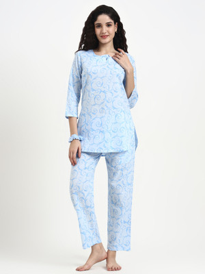 DIVENA Women Floral Print Dark Blue Top & Pyjama Set