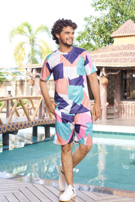 M7 By Metronaut Men Colorblock Multicolor Night Suit Set