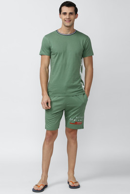 PETER ENGLAND Men Printed Green Top & Shorts Set