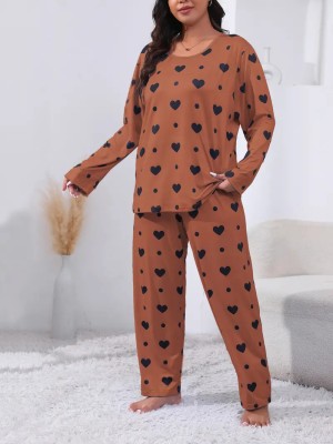 ROWENA Women Printed Brown, Black Top & Pyjama Set