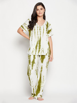Clovia Women Ombre/Dyed Green Top & Pyjama Set