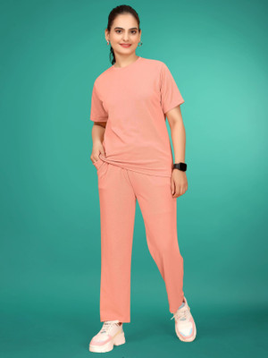 SAKARMAA Women Solid Pink Top & Pyjama Set