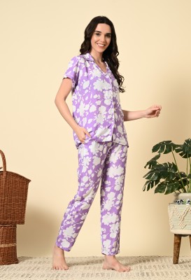 DreamBe Women Printed Purple Night Suit Set