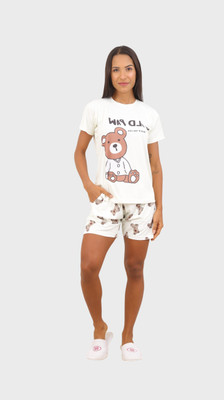 PramukhFashion Women Printed White Night Suit Set