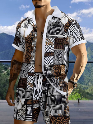 SHIVFORYOU Men Printed Multicolor Top & Shorts Set