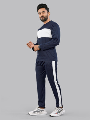 BRUSEANT Men Striped Blue Night Suit Set